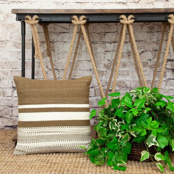 Coussin carré marron rayé Parkland Collection coton durable-5