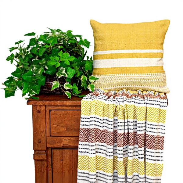 Coussin carré rayé jaune Parkland Collection coton lavable