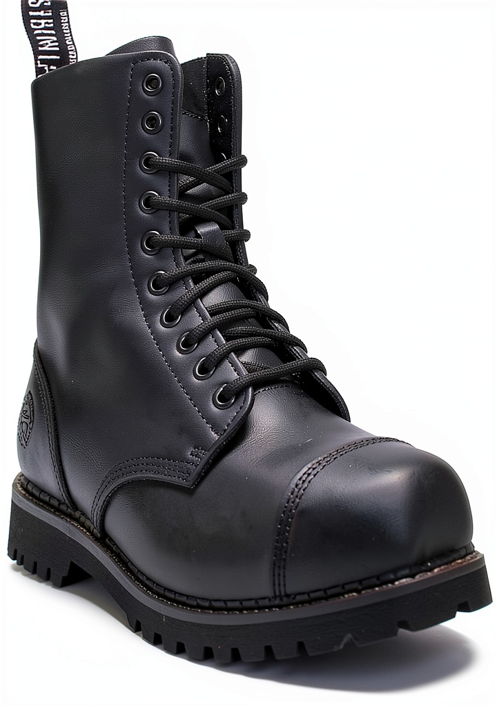 Installation des Grinders Bottes Derby Homme Cuir Noir 10 Eye sur un plancher en bois
