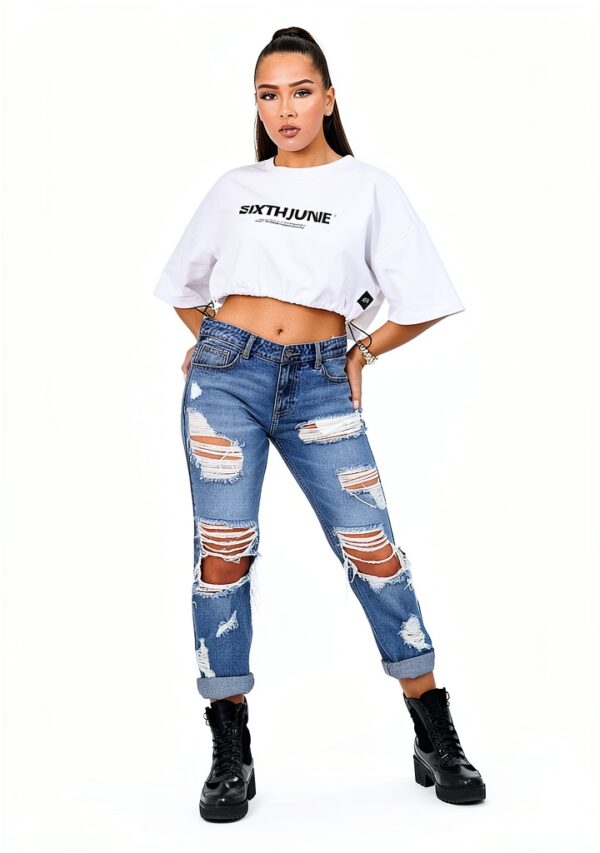 T-shirt Sixth June Femme Blanc Manches Courtes Coupe Large-5