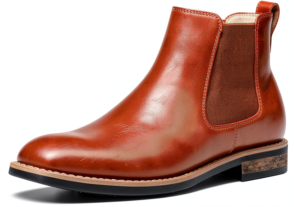 Vue détaillée des bottes Chelsea Bruno Marc en cuir PU sur un fond neutre