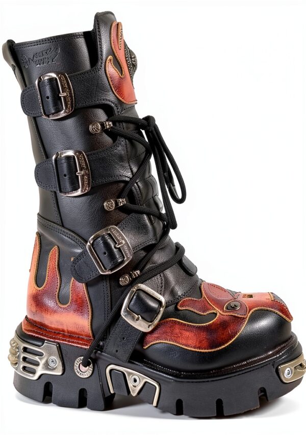Bottes New Rock 107-S1 Cuir Noir Style Biker Gothique Homme
