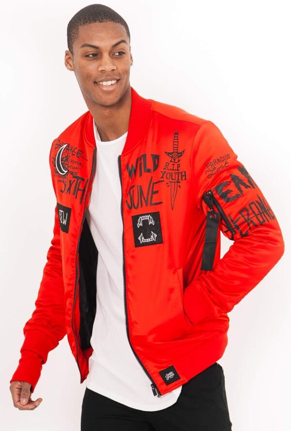 Veste bomber homme Sixth June satin inscriptions motifs-1