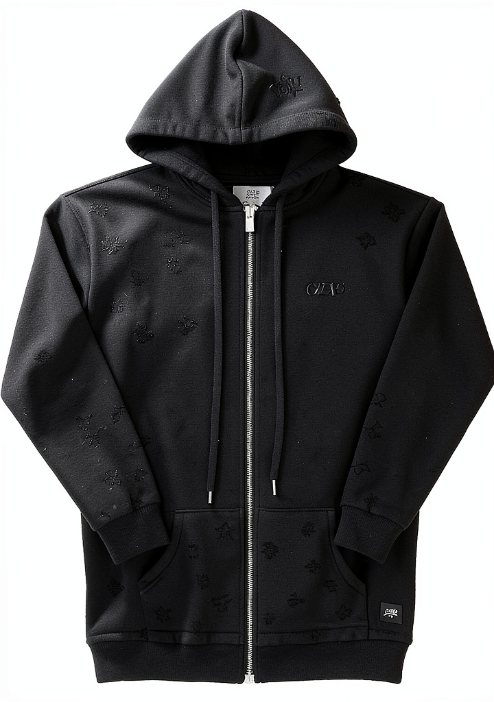 Gilet capuche noir Sixth June femme effet destroy poches porté par une femme en ville, vue de face