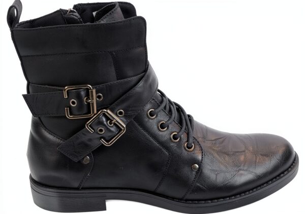 Bottines Hommes ELONG Punk Rock Cuir Boucle Noir Marron