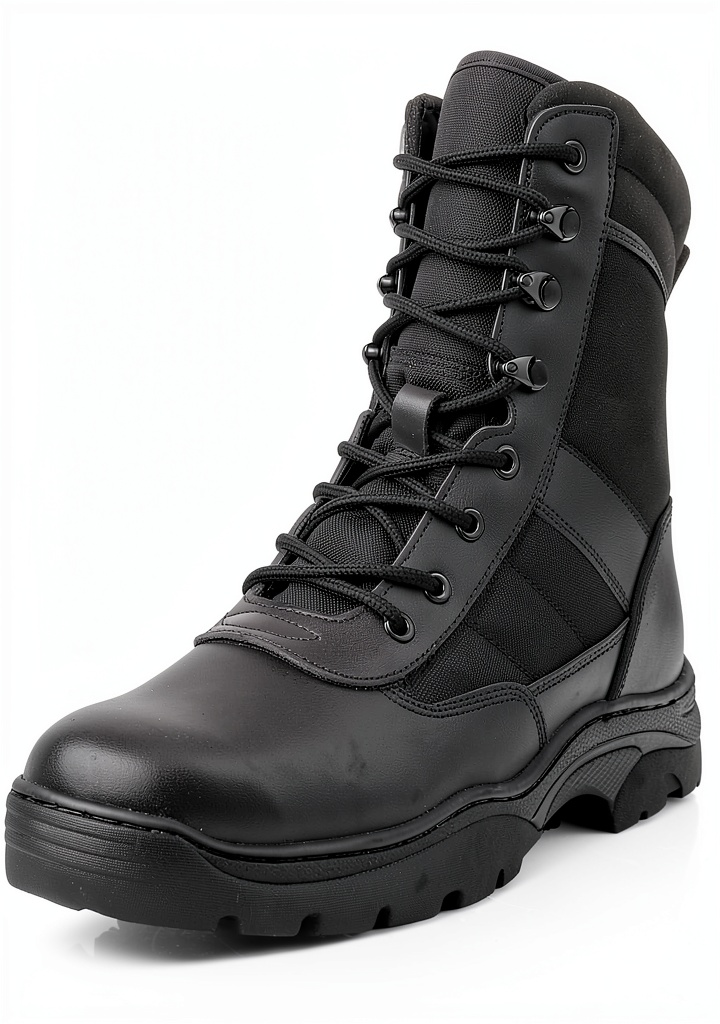 Bottes LUDEY Rangers en cuir et toile, montrant la fermeture latérale et la semelle antidérapante