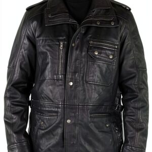 Veste pour Homme TruClothing Parka Cuir Coupe Ajustée Marron-0