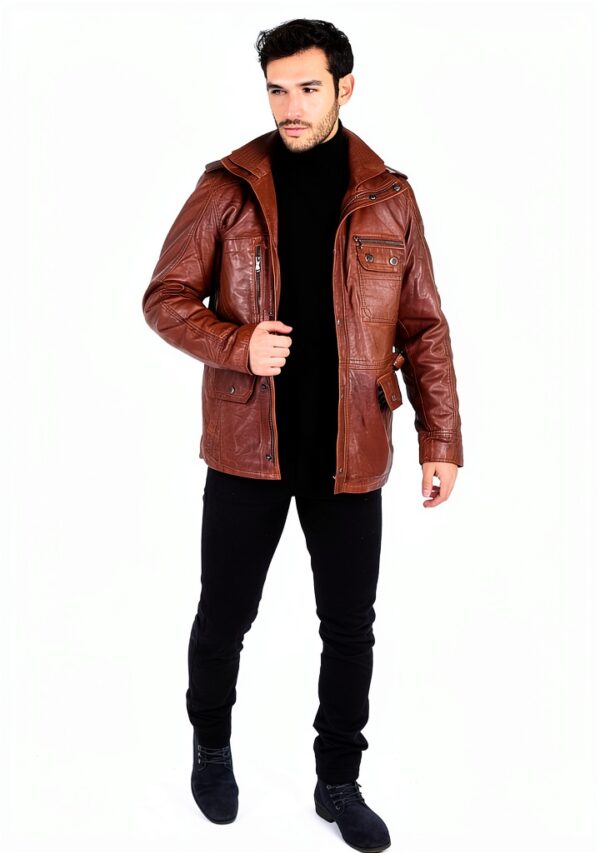Veste pour Homme TruClothing Parka Cuir véritable Coupe ajustée Marron-1