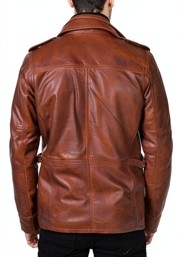 Veste pour Homme TruClothing Parka Cuir véritable Coupe ajustée Marron-3