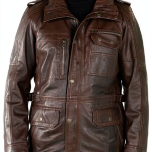 Veste pour Homme TruClothing Parka Cuir Coupe Ajustée Marron-0