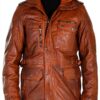 Veste pour Homme TruClothing Parka Cuir véritable Coupe ajustée Marron-0