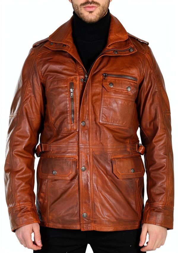 Veste pour Homme TruClothing Parka Cuir véritable Coupe ajustée Marron-0