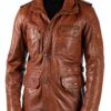 Veste pour Homme TruClothing Parka Cuir véritable Coupe ajustée Marron-2