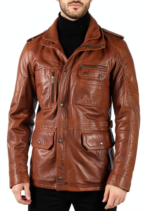 Veste pour Homme TruClothing Parka Cuir véritable Coupe ajustée Marron-2